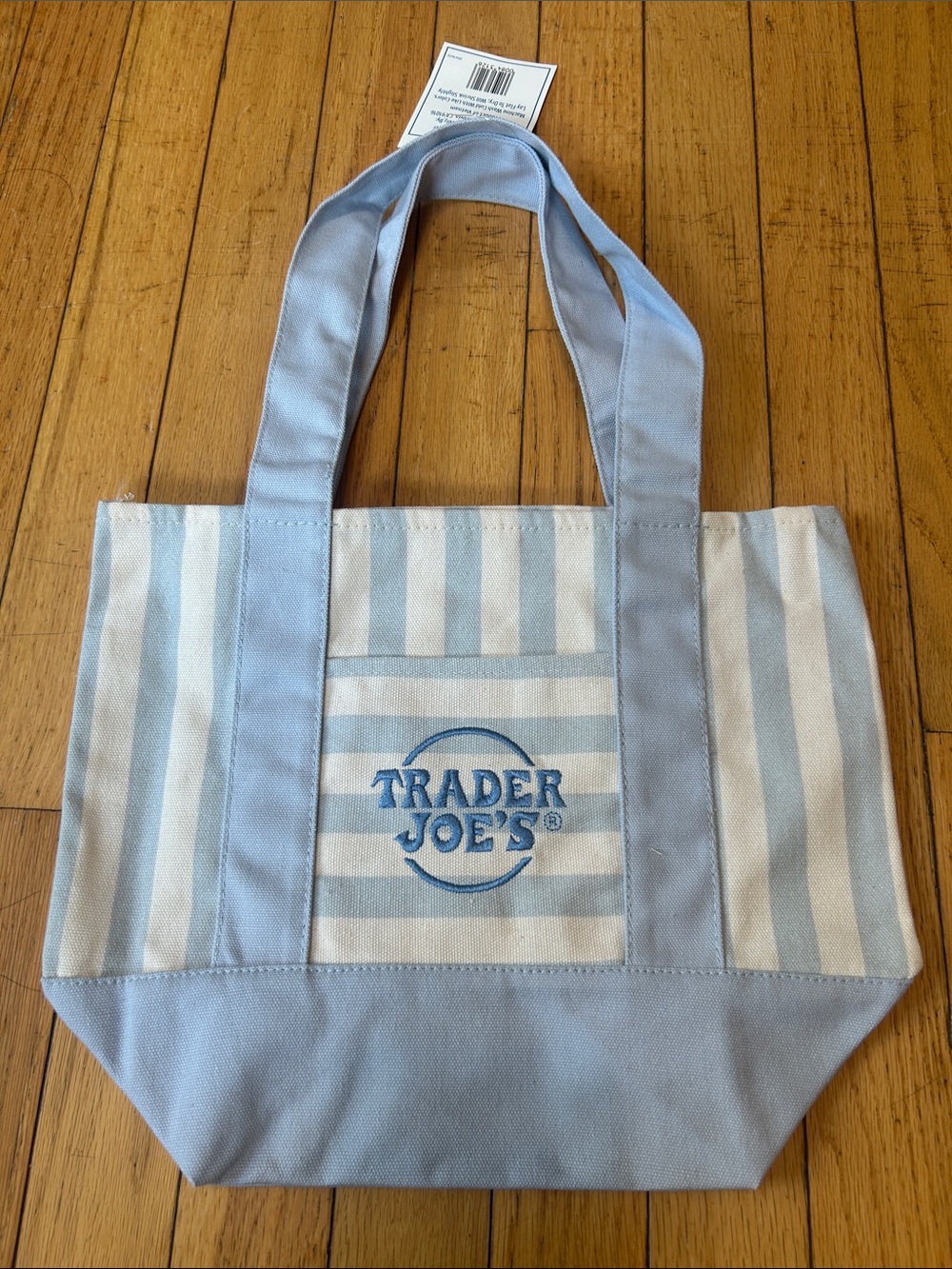 Trader Joe's Light Blue & White Stripe Canvas Tote